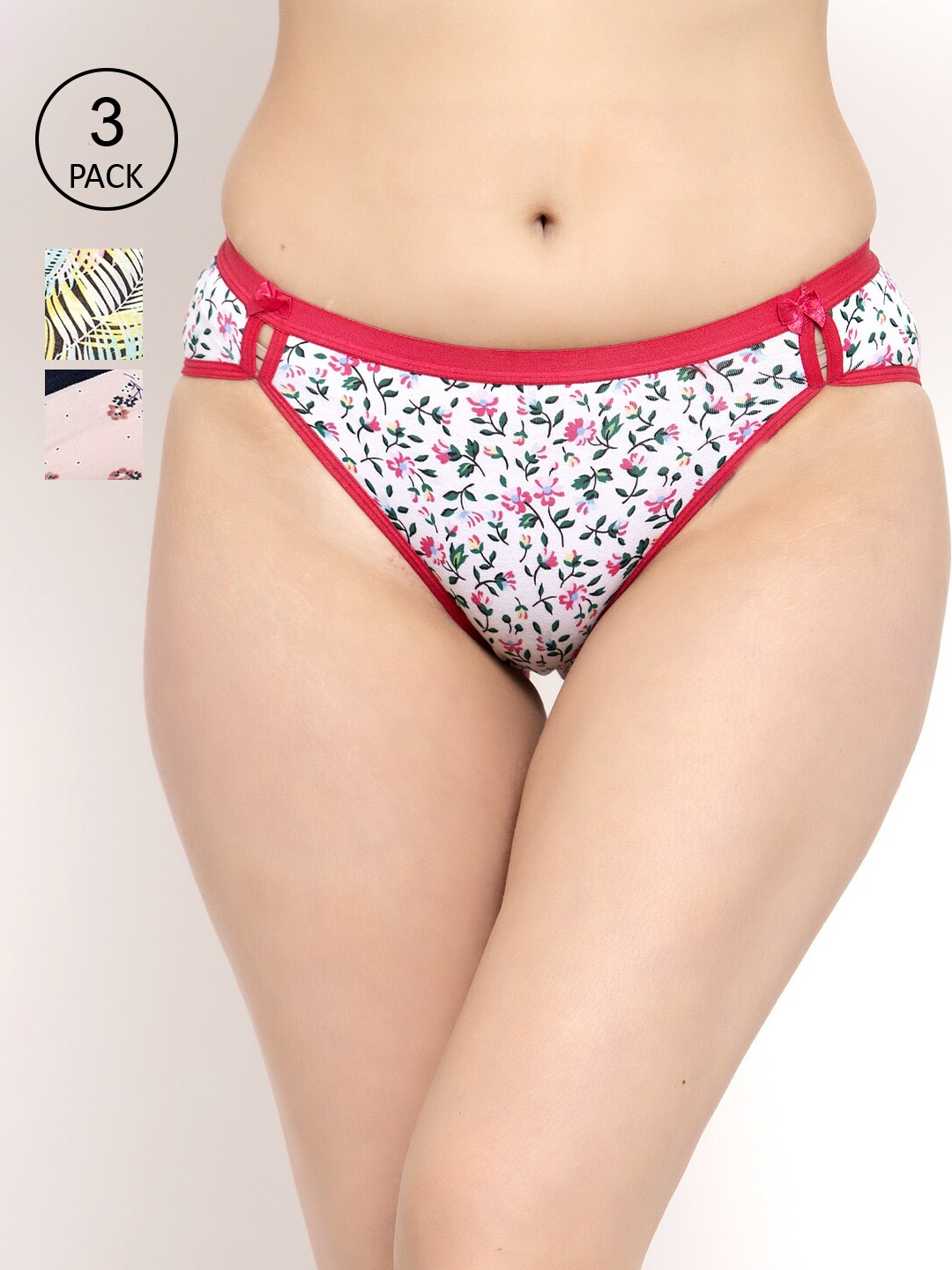

Prag & Co Women Pack of 3 Printed Cotton Bikini Briefs, Pink