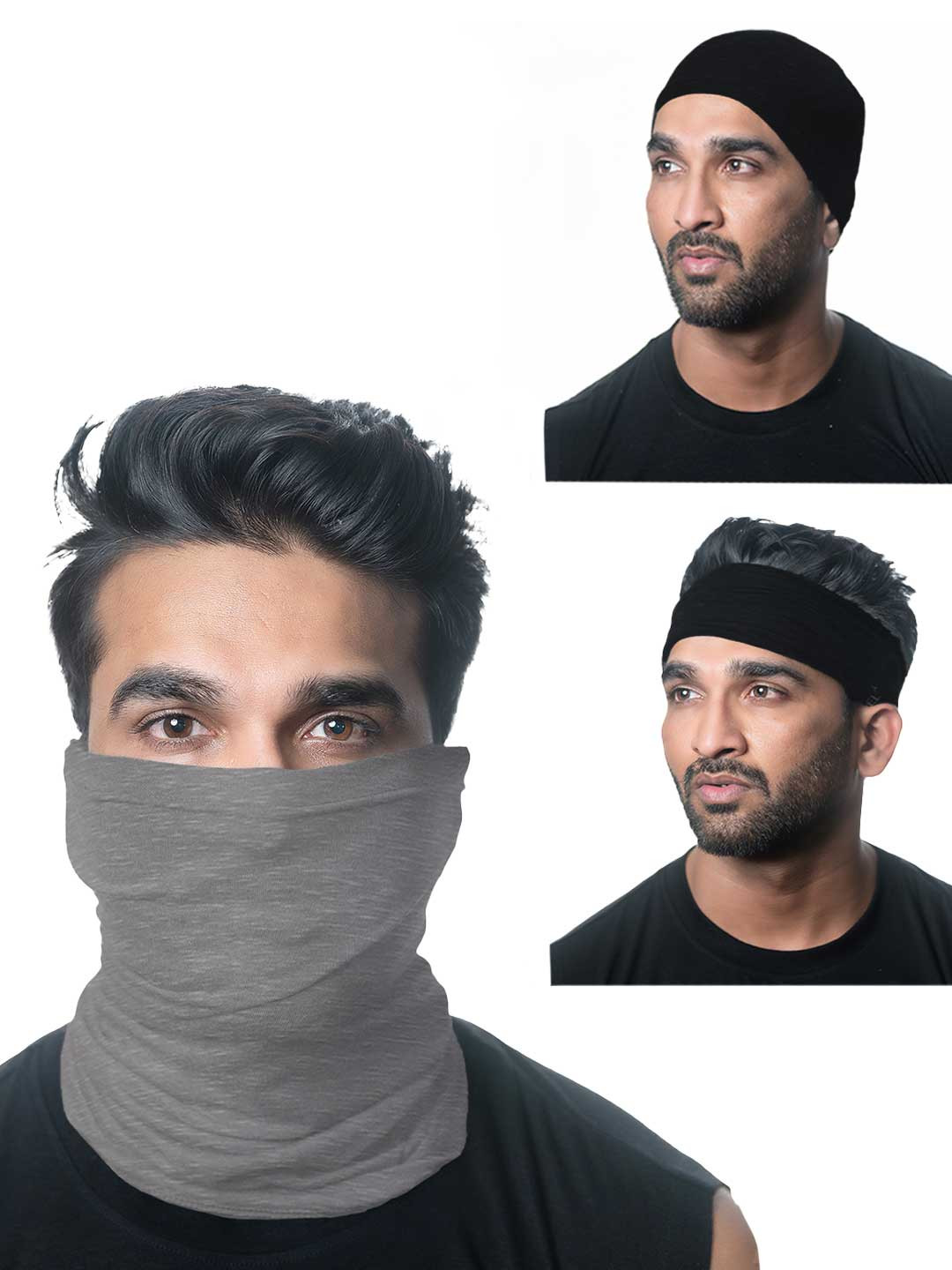 

Heelium Unisex Pack of 3 Bamboo Soft Odour-free & Breathable Multipurpose Bandana, Grey