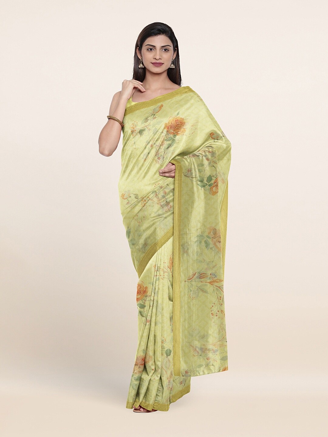 

Pothys Yellow & Green Floral Printed Zari Saree