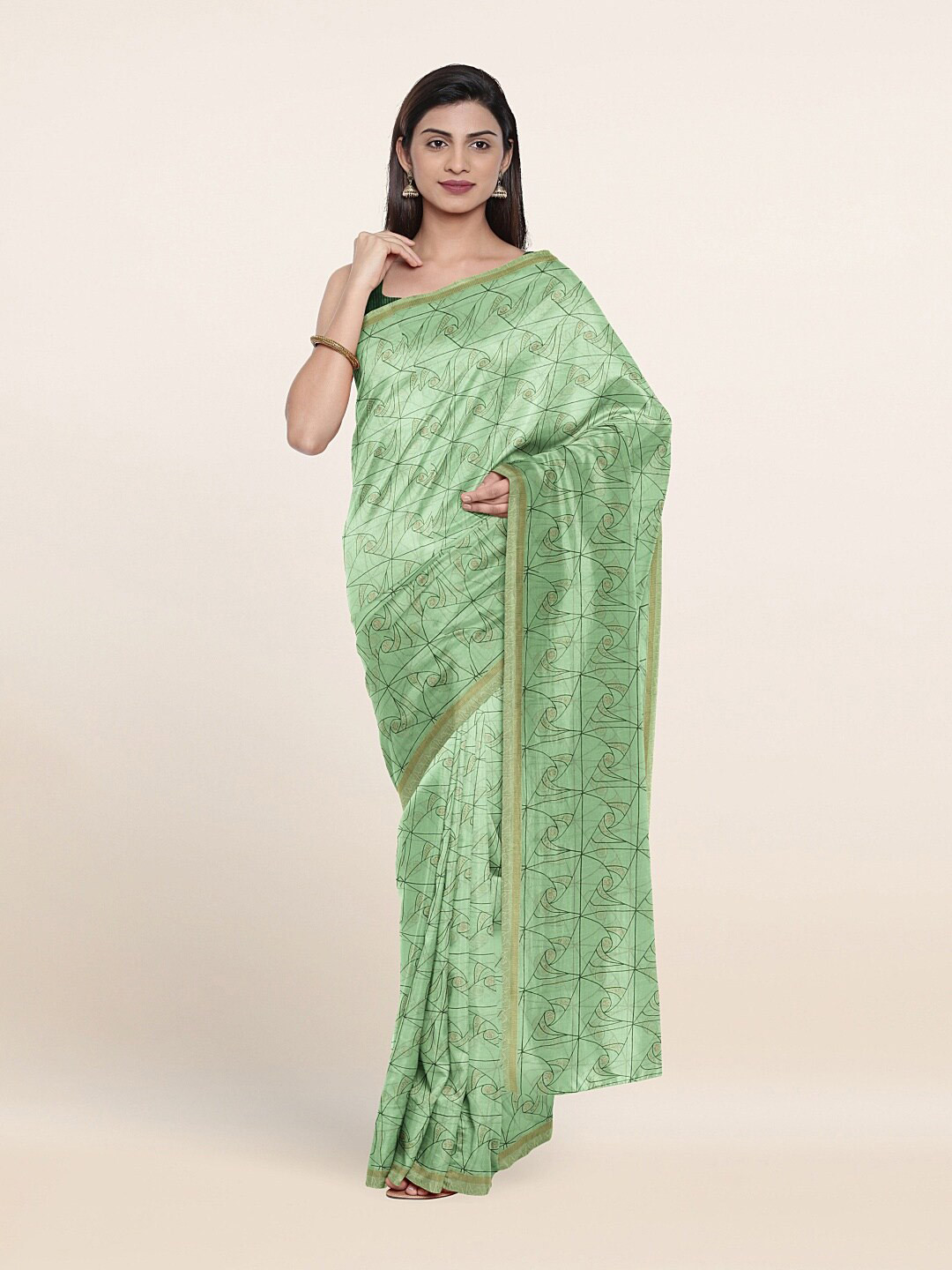 

Pothys Green Poly Chiffon Saree