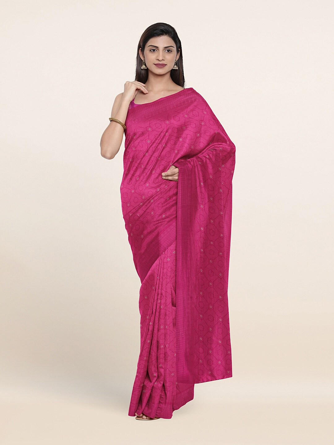 

Pothys Pink & White Ethnic Motifs Saree