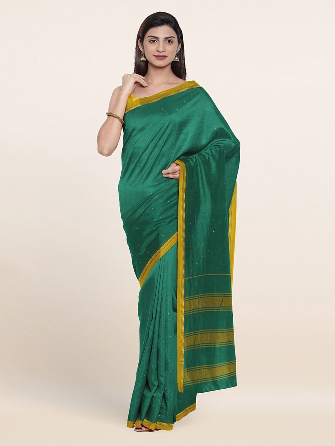

Pothys Green & Yellow Embellished Saree