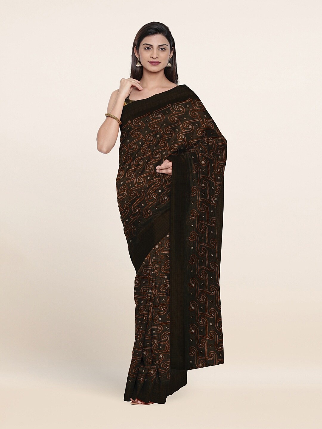 

Pothys Brown & White Geometric Printed Saree