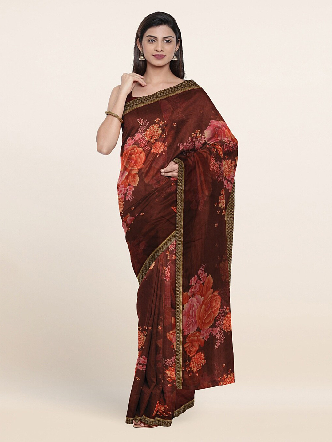 

Pothys Purple & Maroon Floral Zari Saree