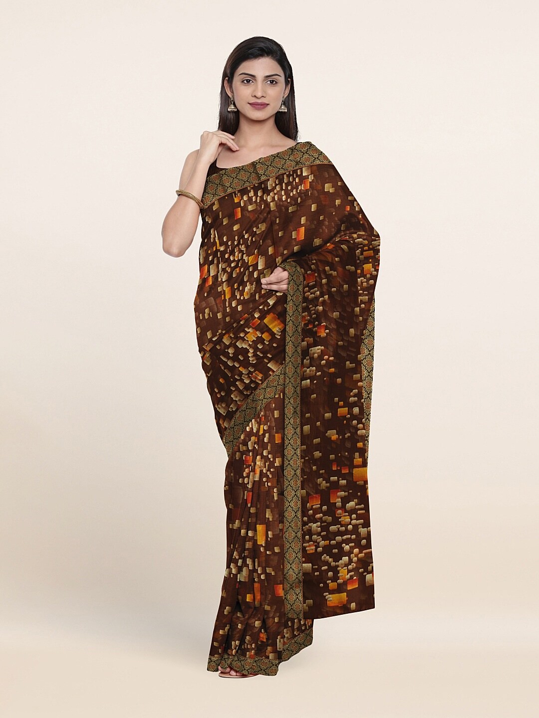 

Pothys Brown & Black Poly Chiffon Saree