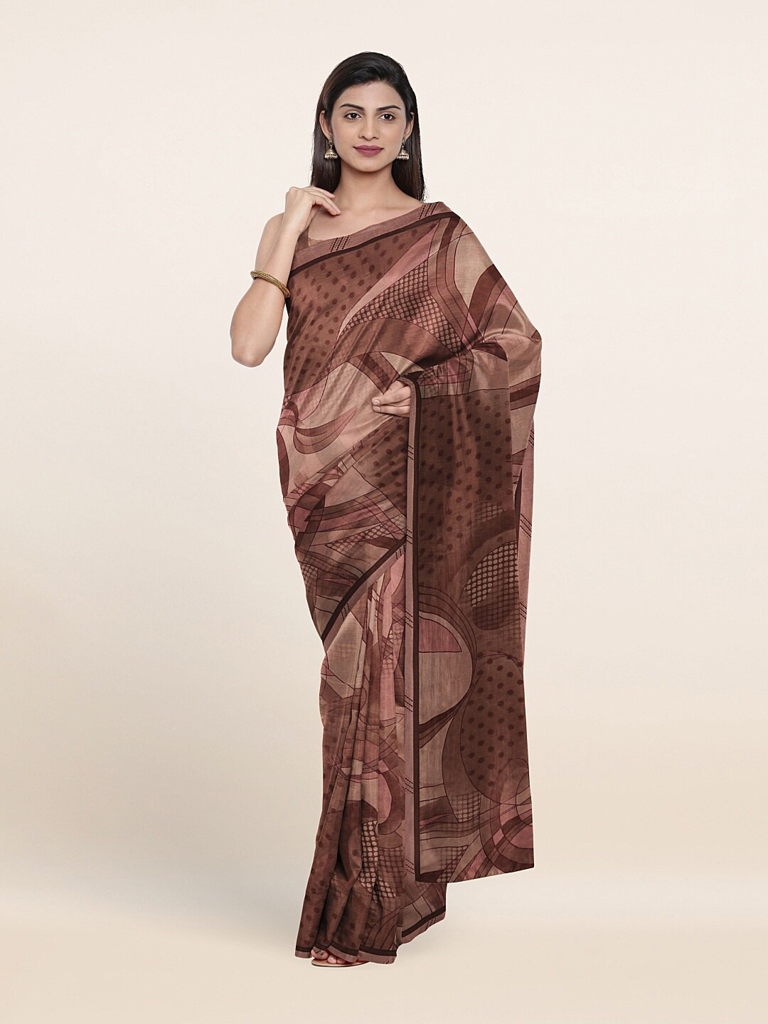 

Pothys Pink & Brown Abstract Printed Saree