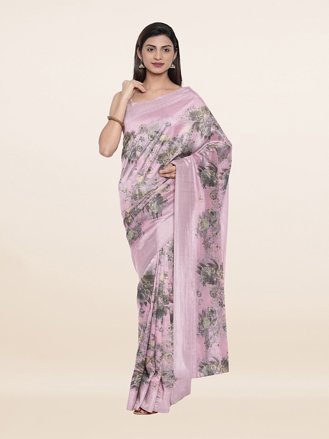 

Pothys Pink & Grey Floral Printed Saree