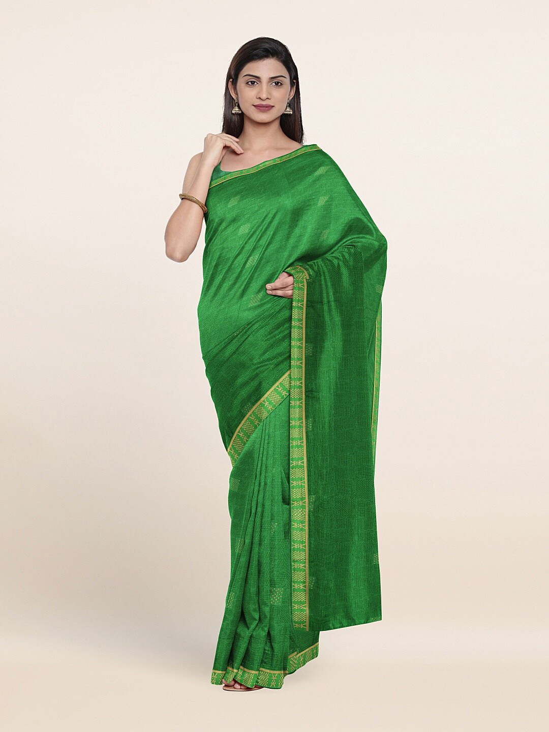 

Pothys Green & Golden Woven Design Saree