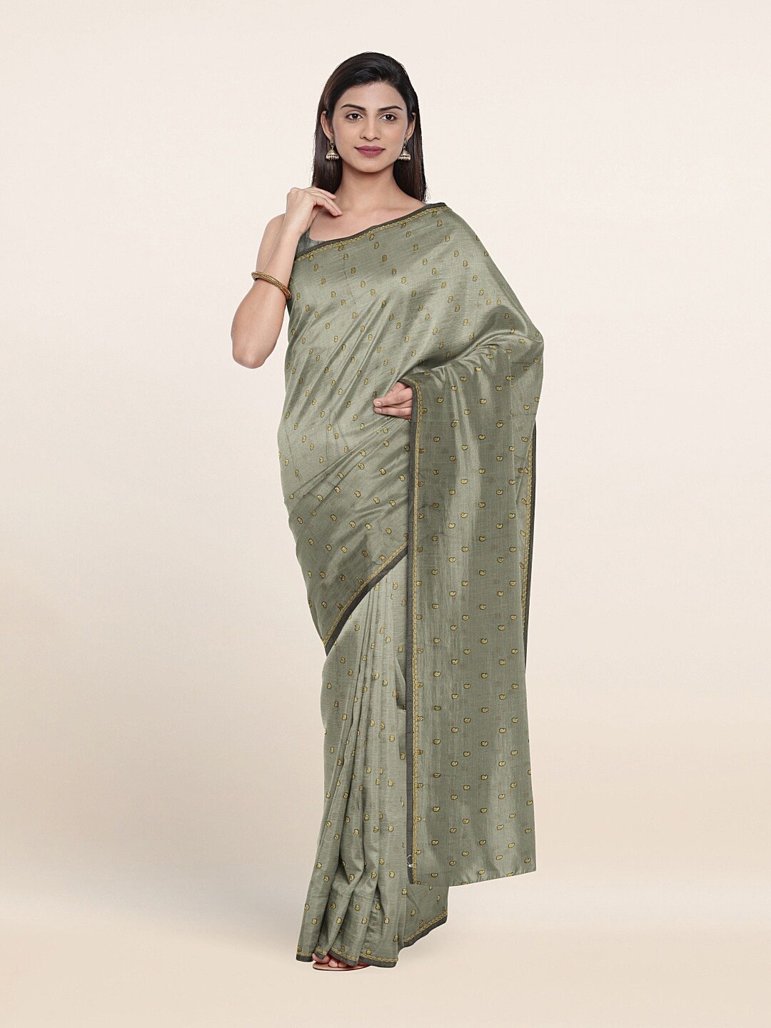 

Pothys Grey & Golden Paisley Saree