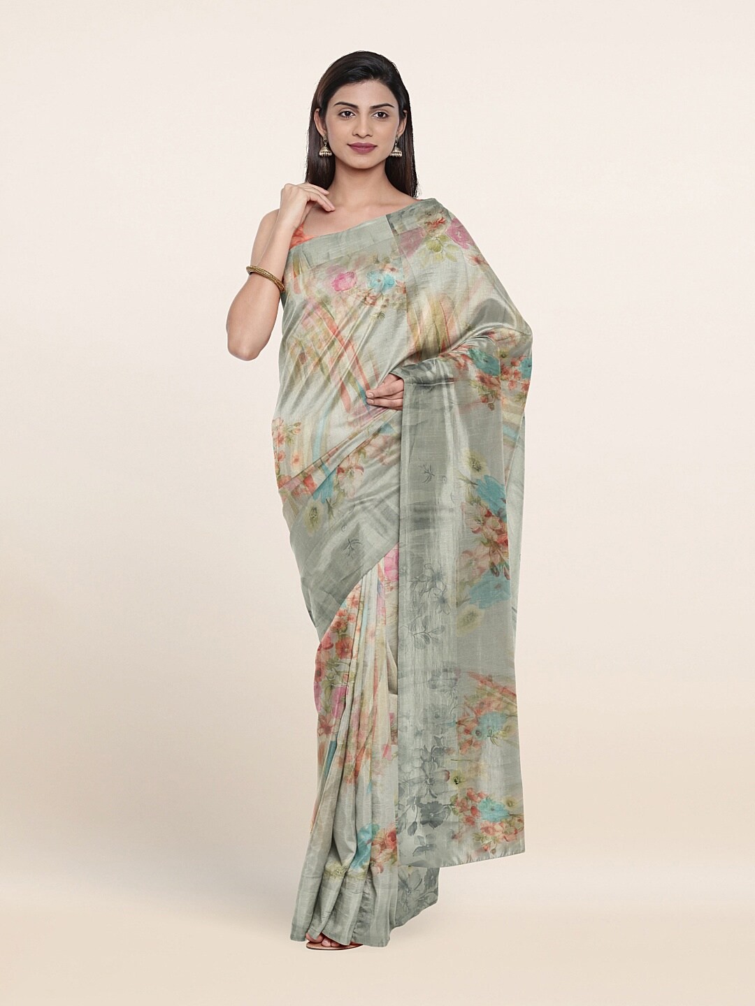 

Pothys Grey & Pink Floral Saree