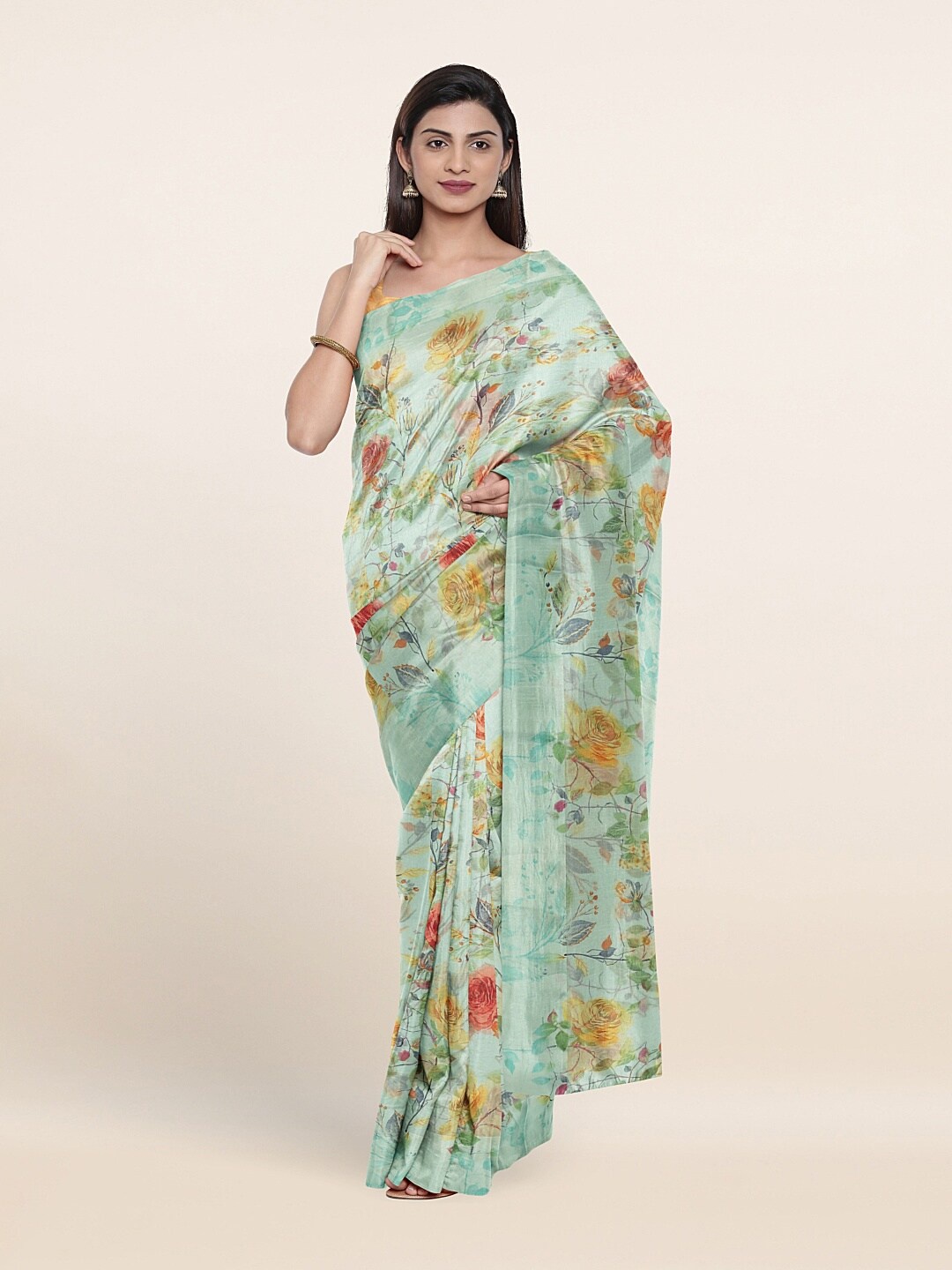 

Pothys Sea Green & Red Floral Printed Saree