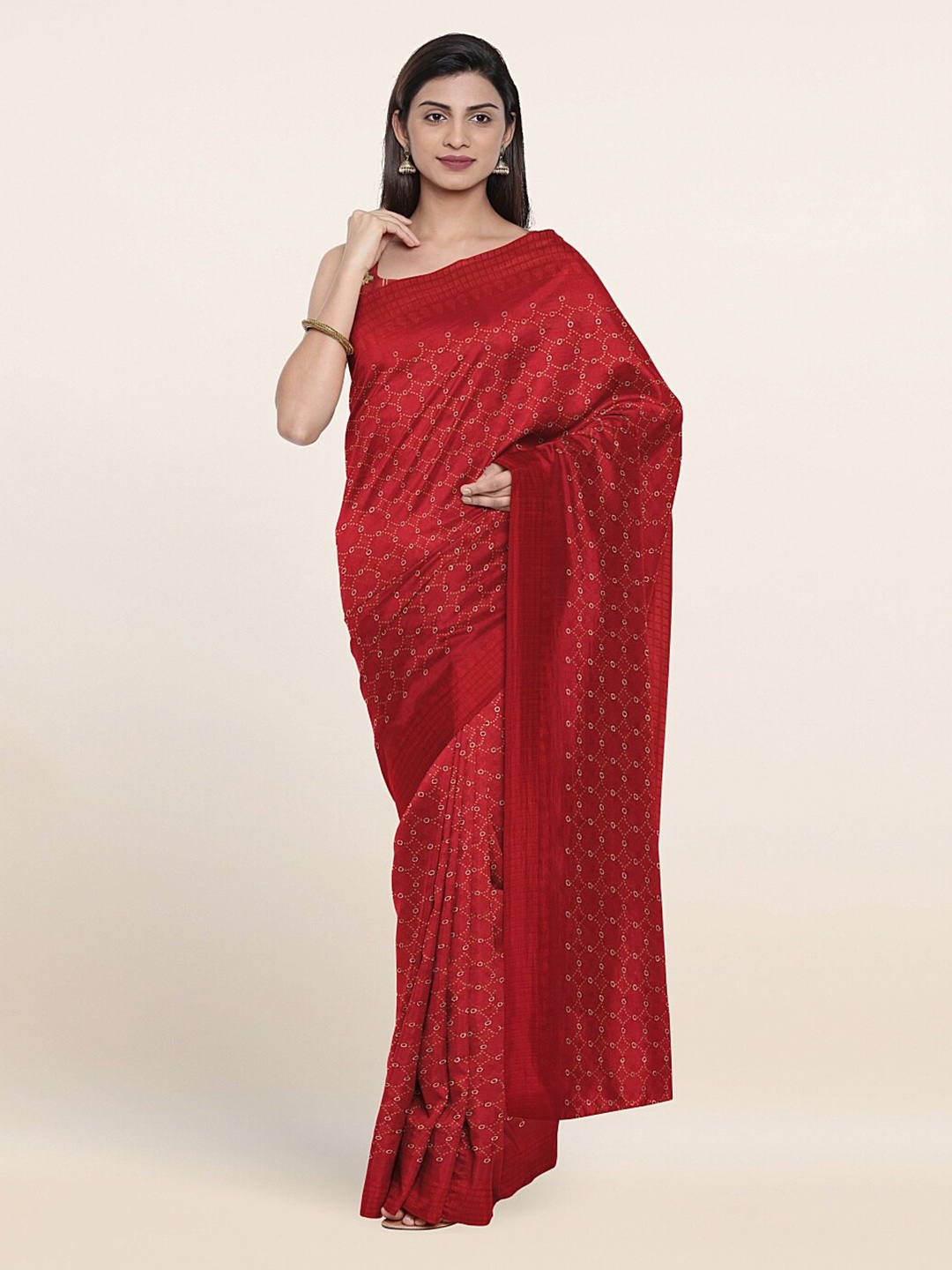 

Pothys Red & White Geometric Printed Saree