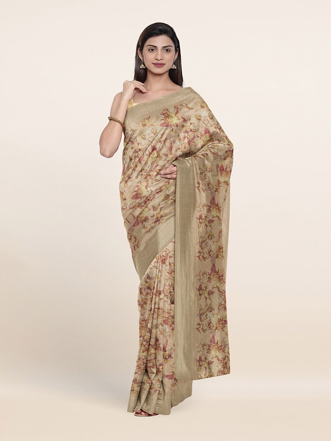 

Pothys Beige & Pink Floral Printed Saree