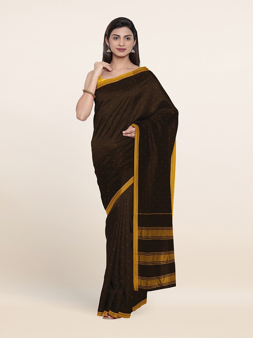 

Pothys Brown & Golden Embellished Saree