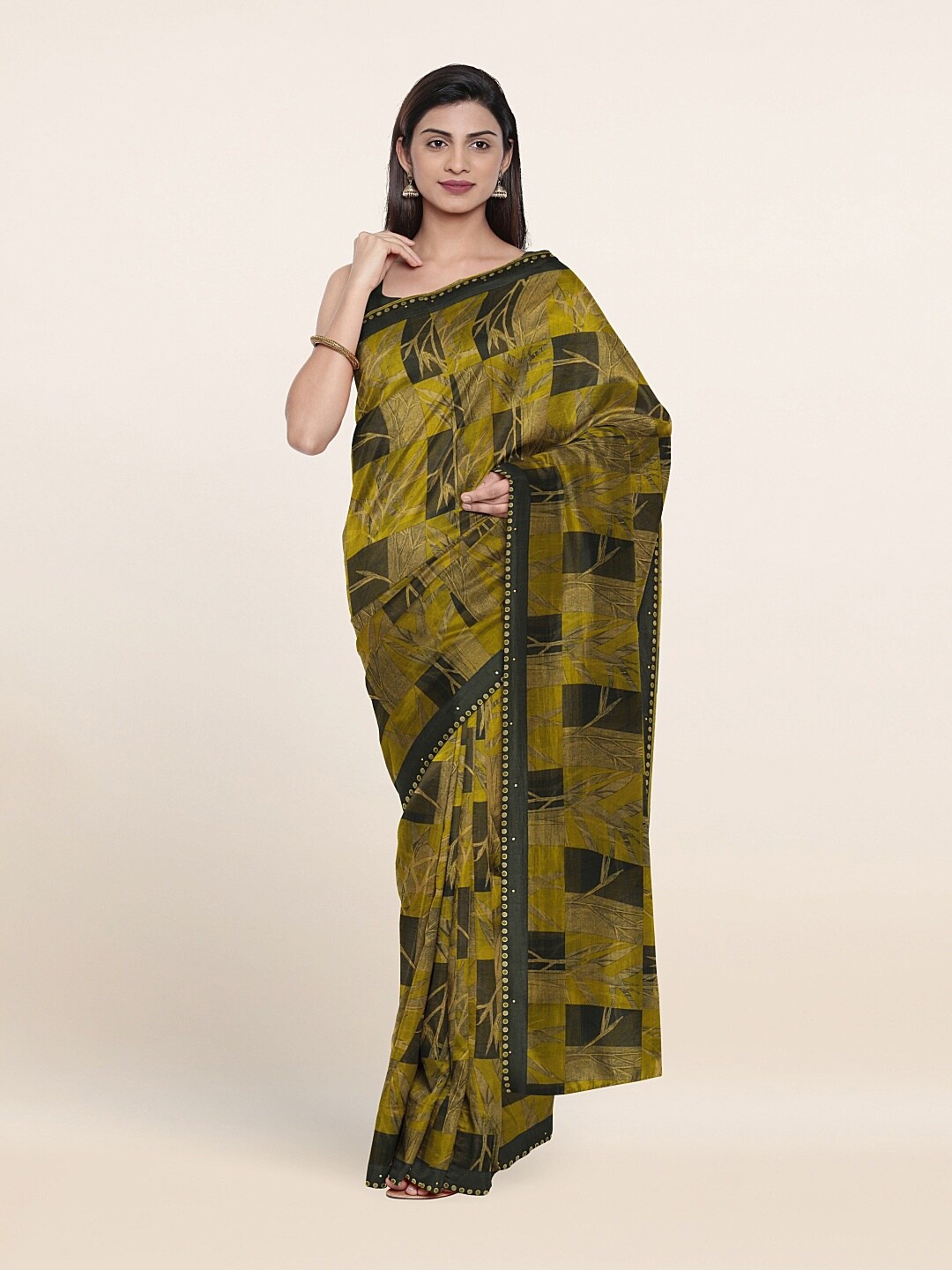 

Pothys Green & Black Geometric Printed Saree