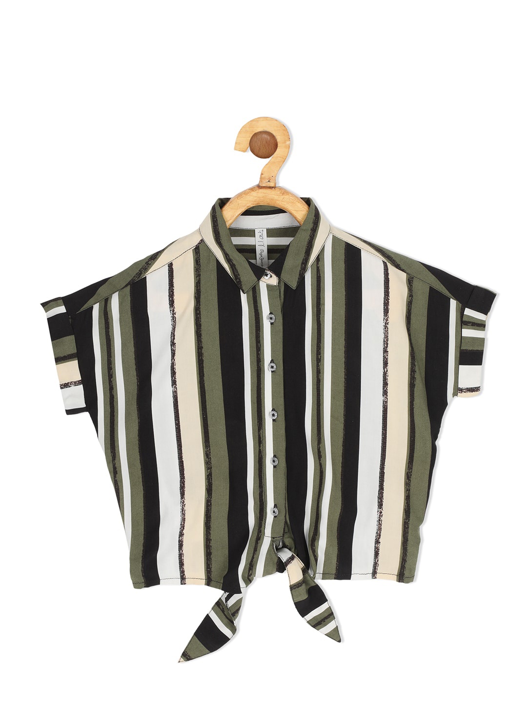 

Pepe Jeans Girls Olive Green Striped Casual Shirt