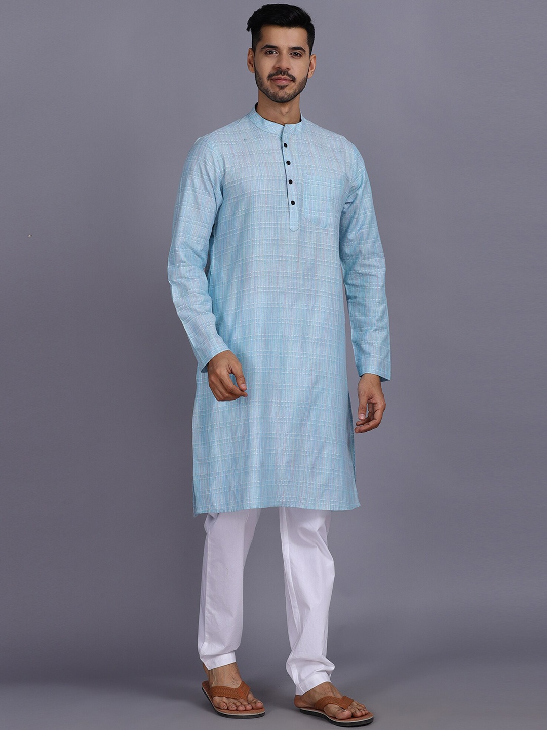 

Waahiba Men Blue Thread Work Kurta