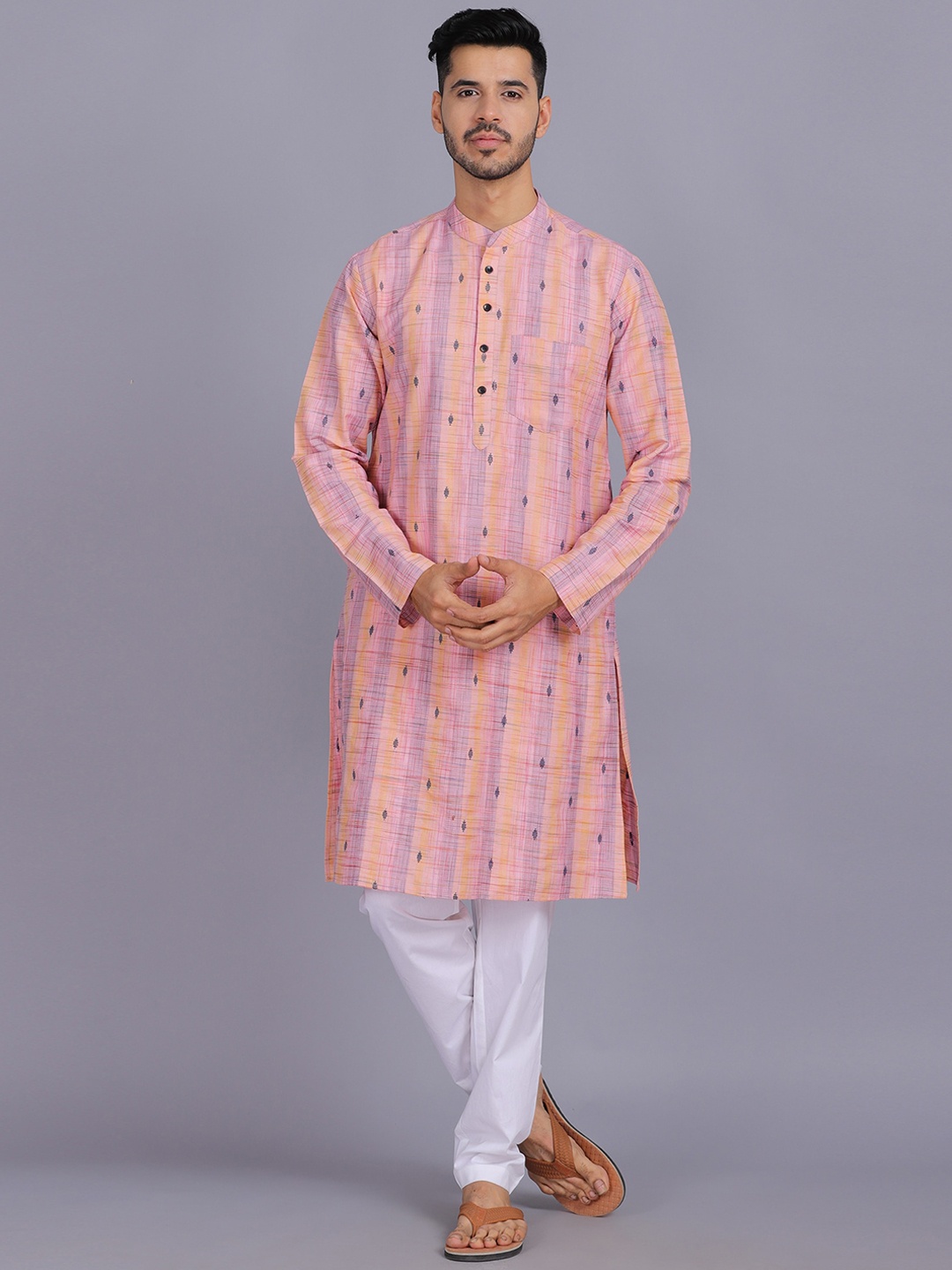 Waahiba Men Coral Thread Work Kurta