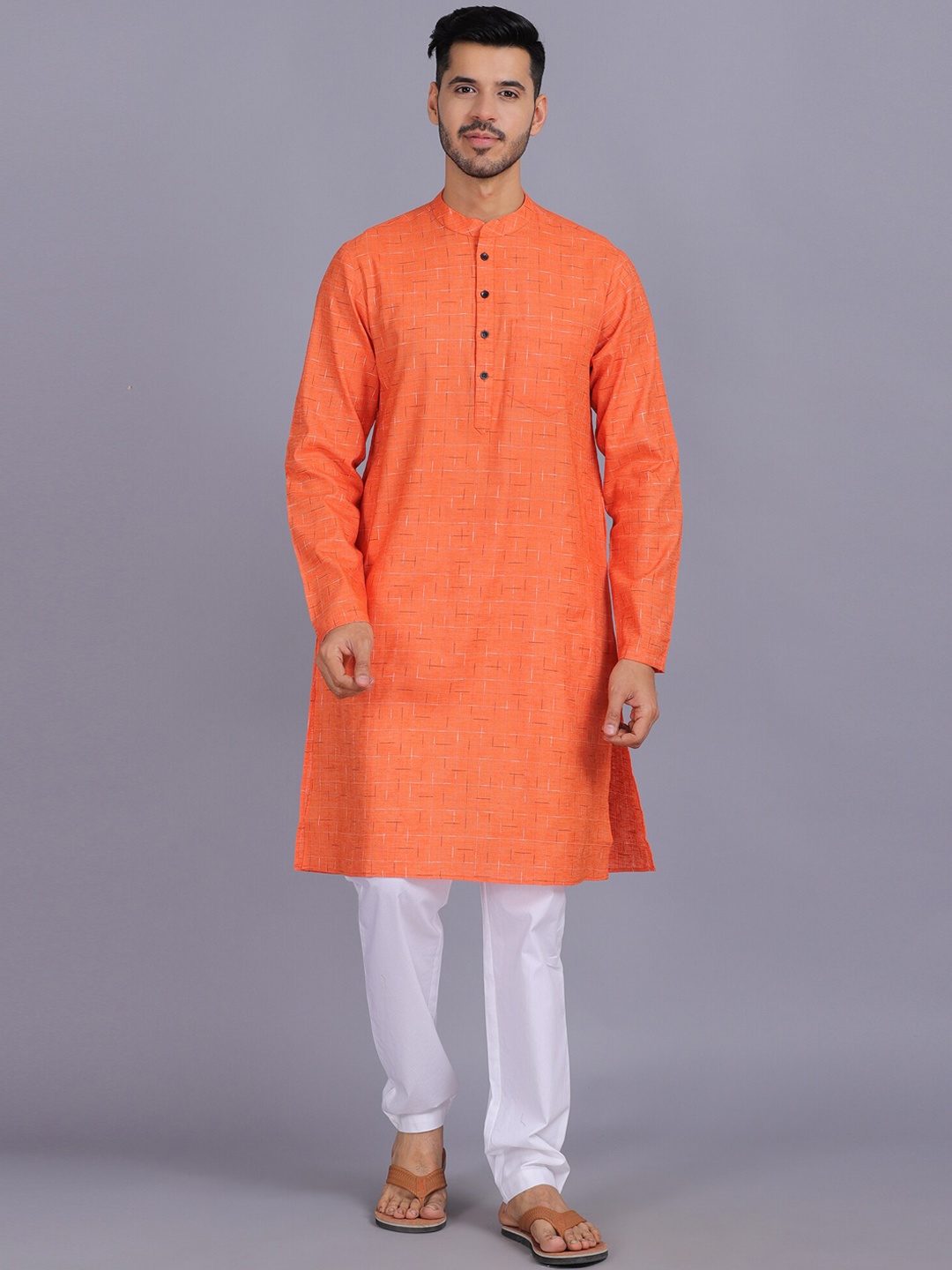 

Waahiba Men Orange Thread Work Kurta