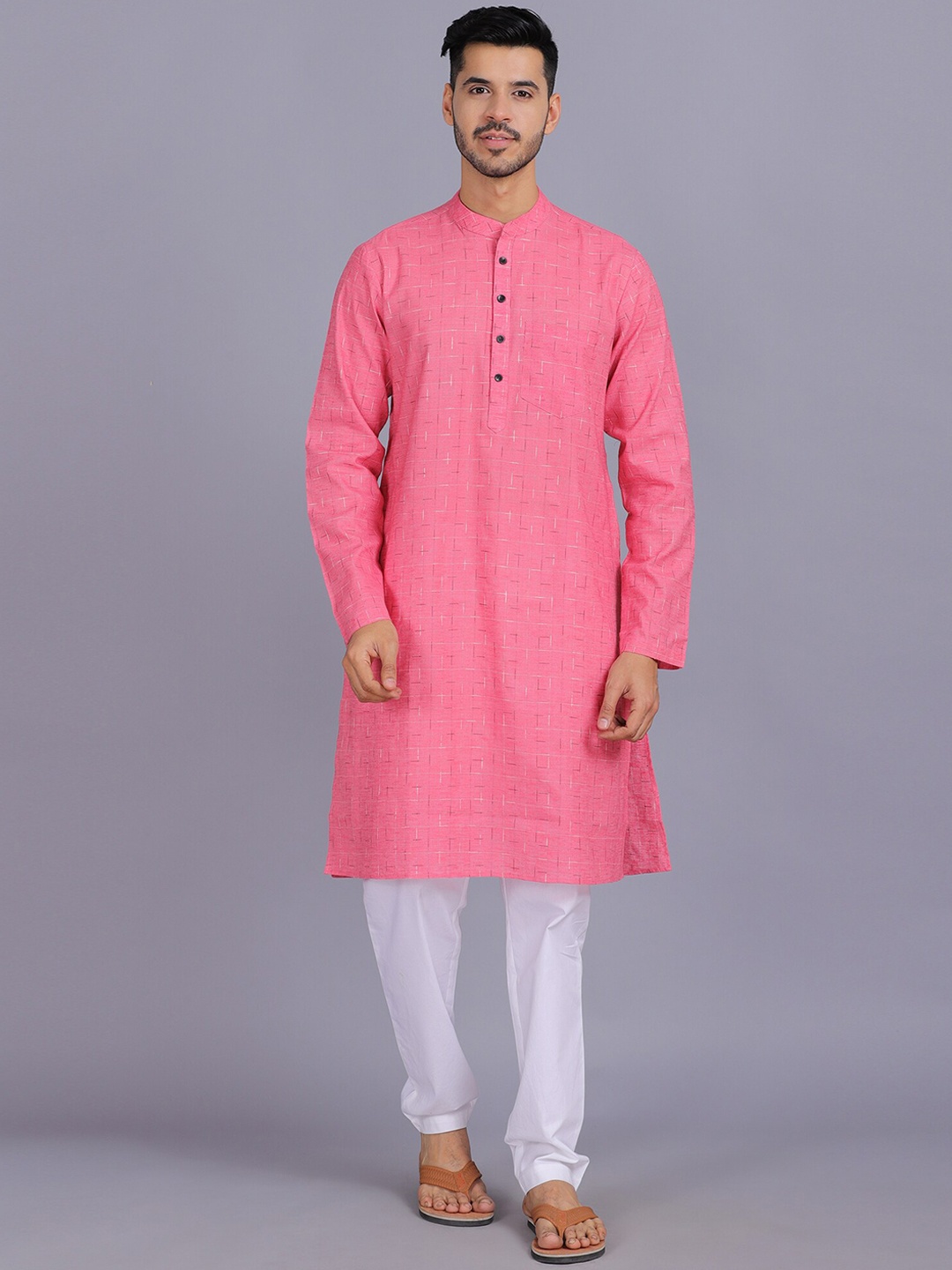 

Waahiba Men Magenta Striped Kurta