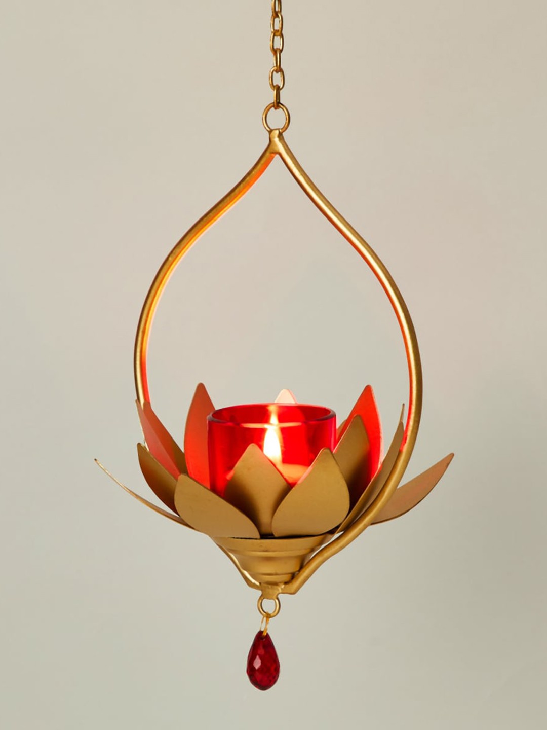 

Home Centre Gold & Red Floral Hanging Tea Light Candle Holder
