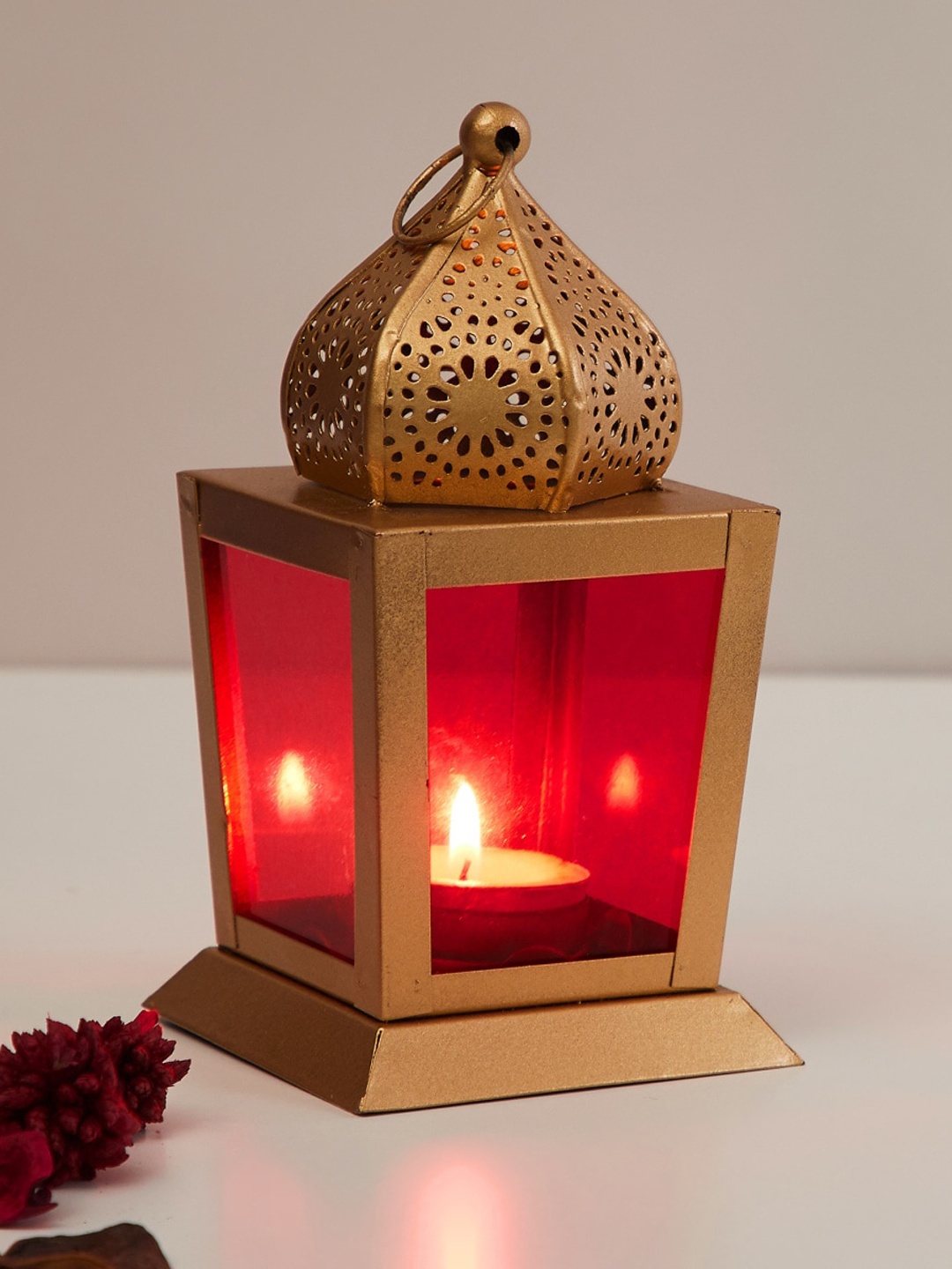 

Home Centre Red & Gold-Toned Metal Moroccan Lantern