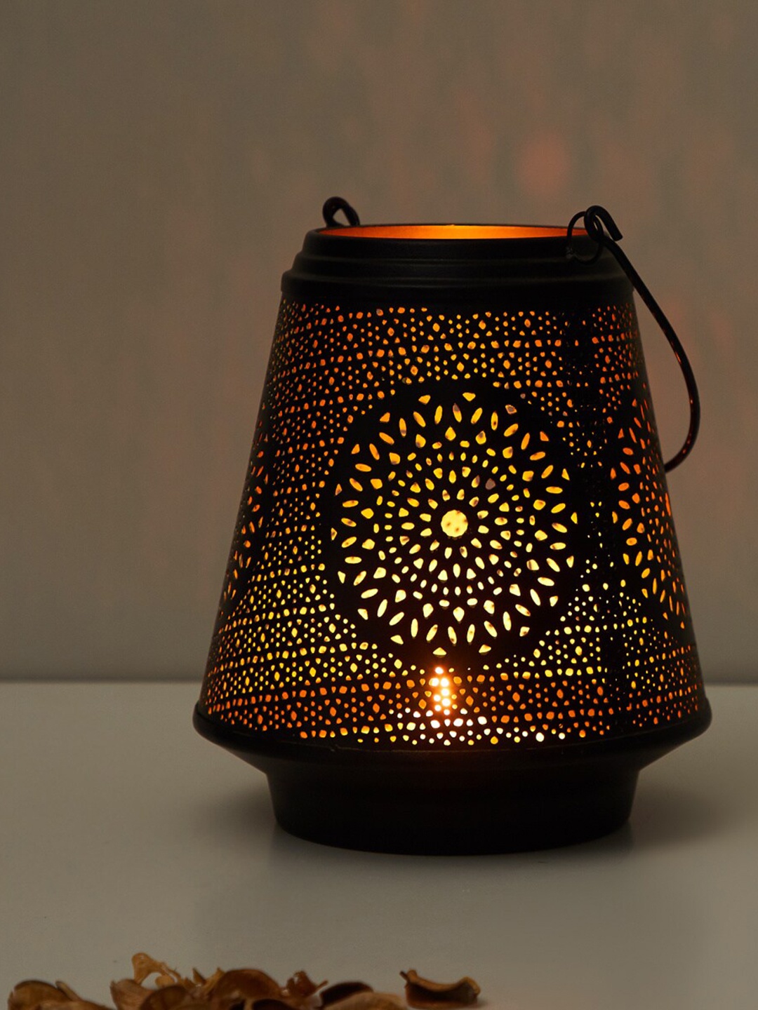

Home Centre Black Corsica Flower Cutwork Metal Hanging Lantern
