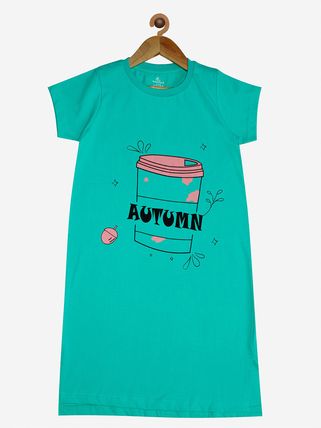 

KiddoPanti Girls Green Printed Nightdress