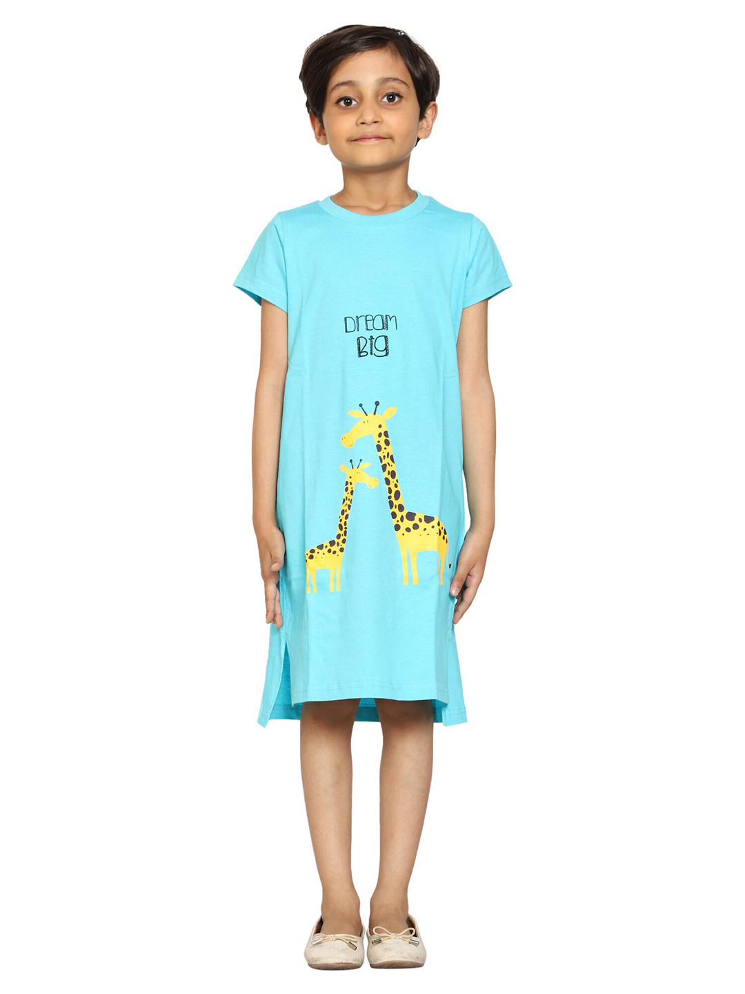 

KiddoPanti Girls Blue Printed Nightdress