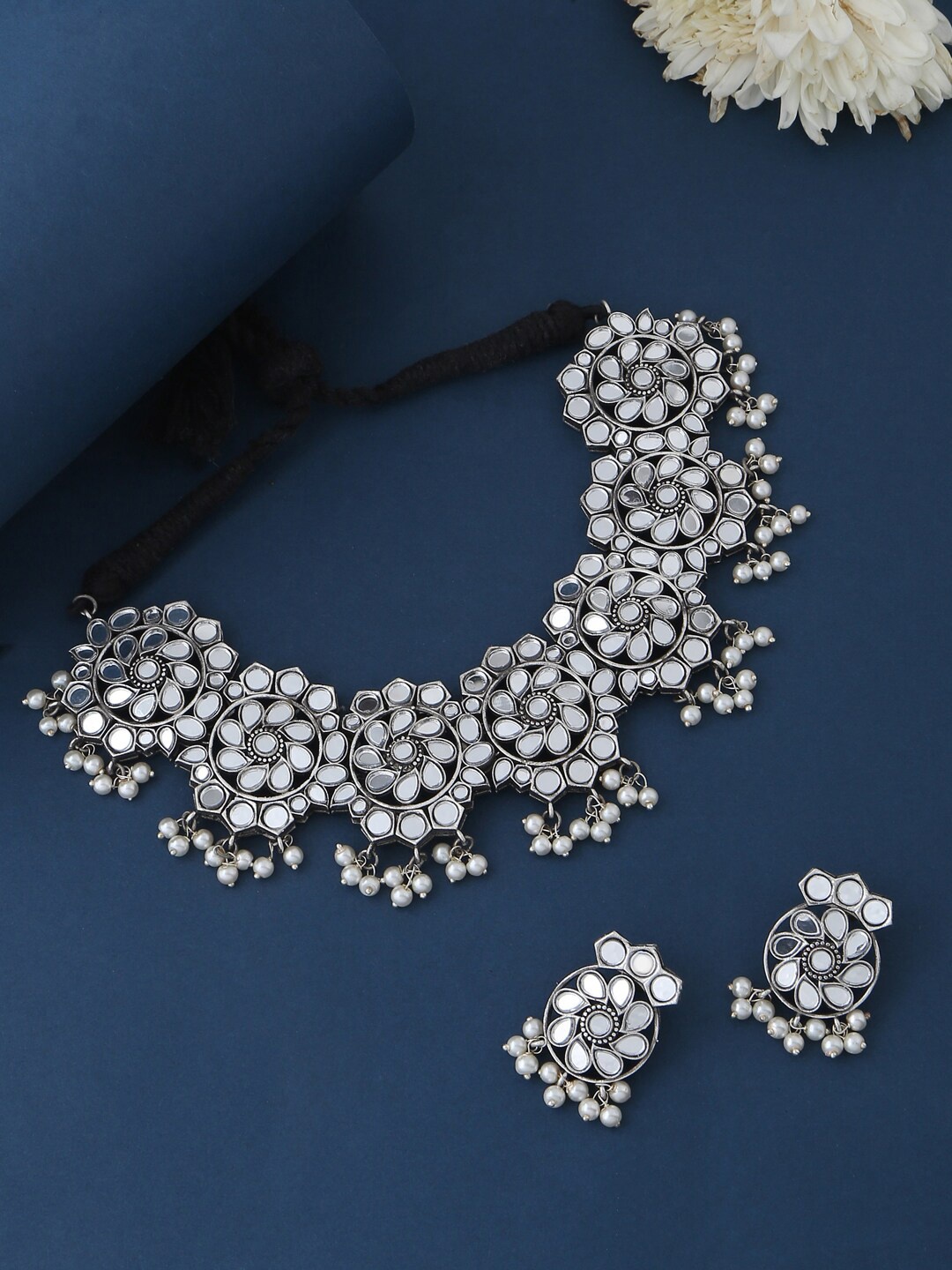 

VIRAASI Oxidised Silver-Plated Mirror Work Handcrafted Jewellery Set