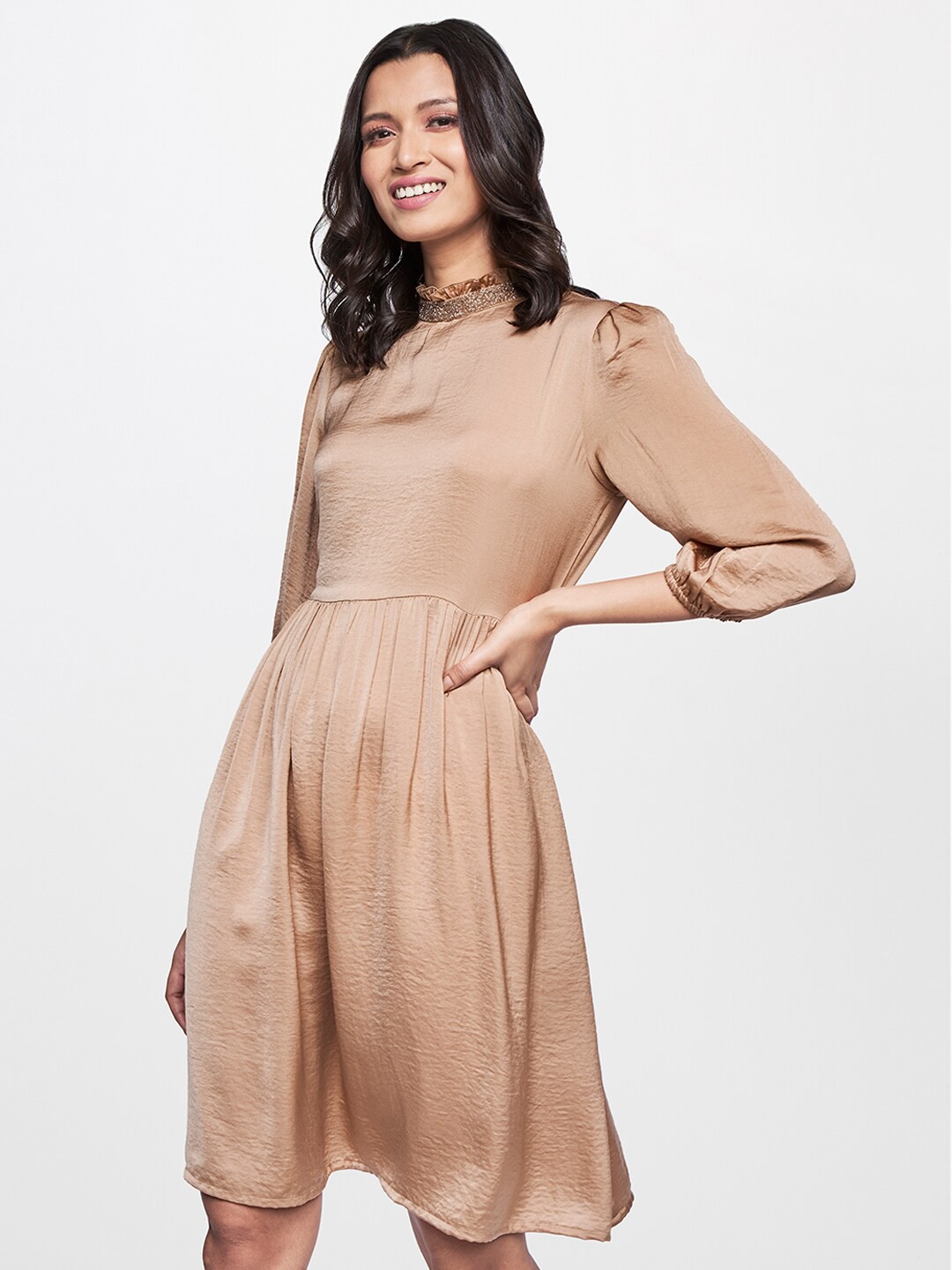 

AND Women Beige Georgette Dress