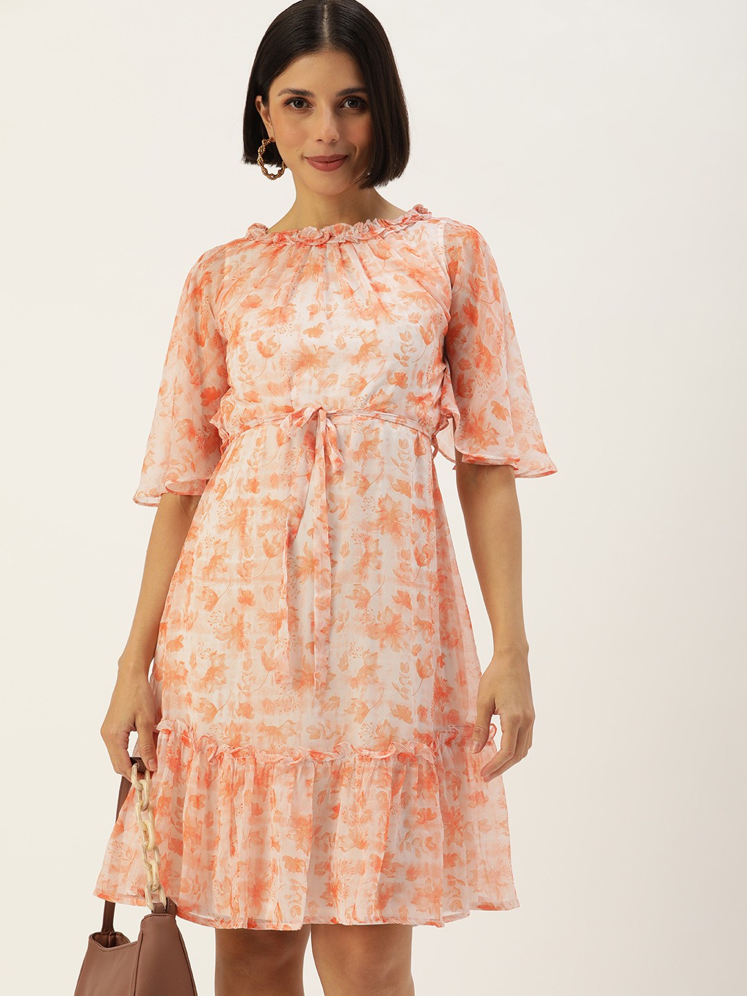 

AND Women Orange Floral A-Line Dress