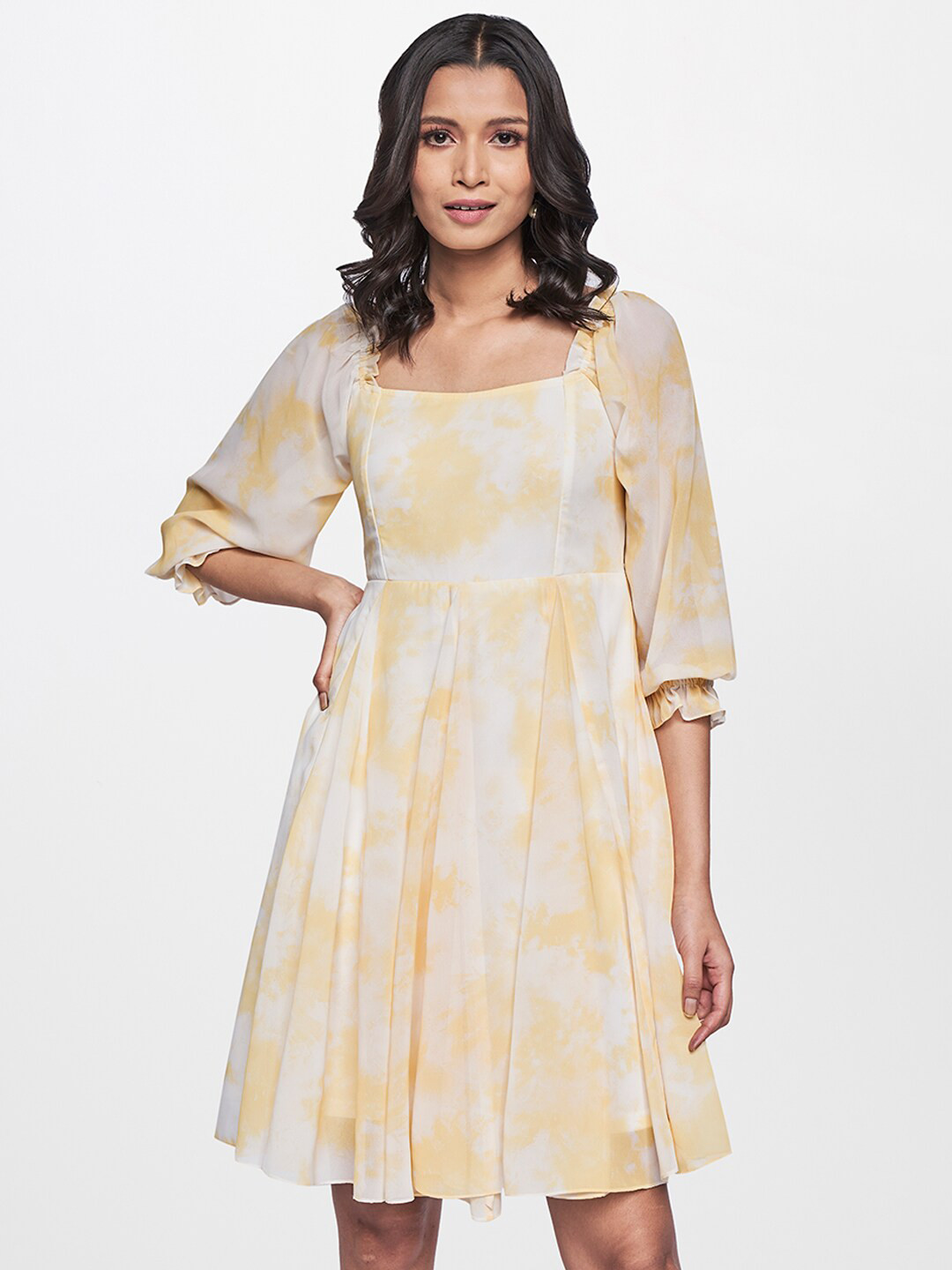 

AND Yellow Georgette Sheath Dress