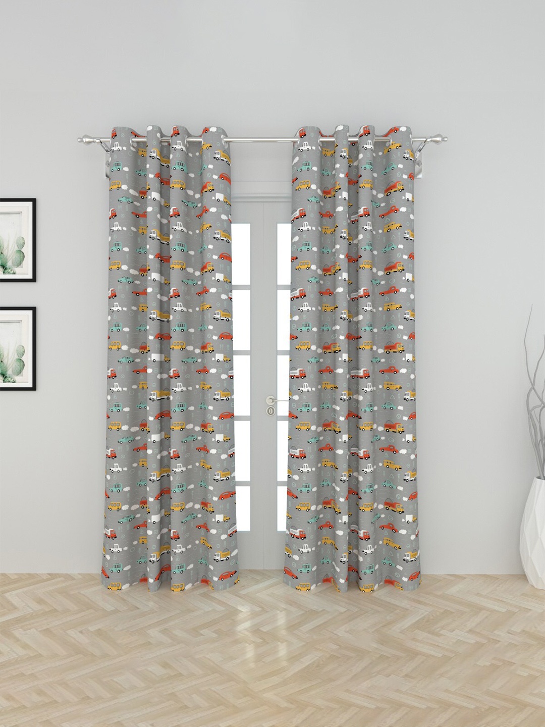 

Home Centre Set Of 2 Semi-Black Out Cotton Door Curtains, Grey