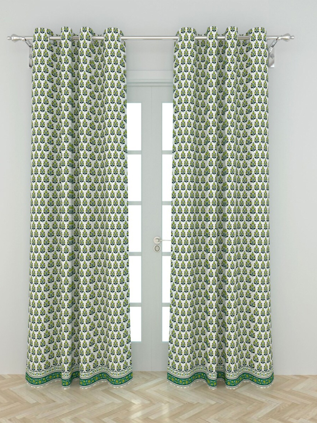 

Home Centre Green & White Ethnic Motifs Printed Black Out Door Curtain