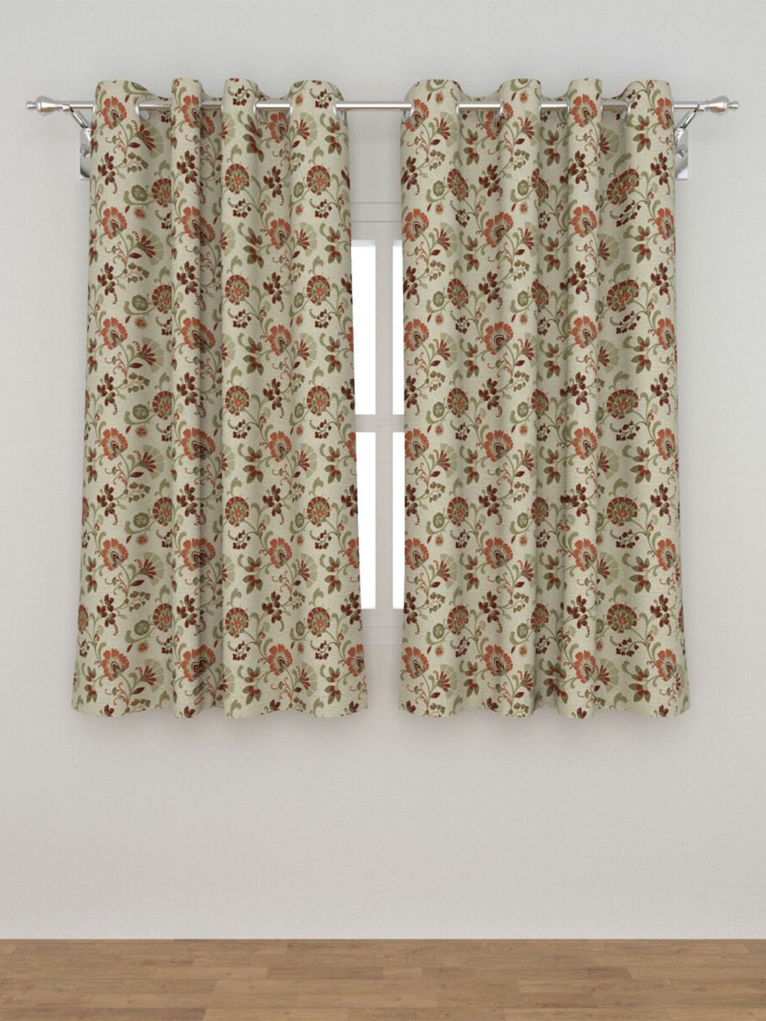 

Home Centre 2Pcs Beige & Brown Floral Window Curtain