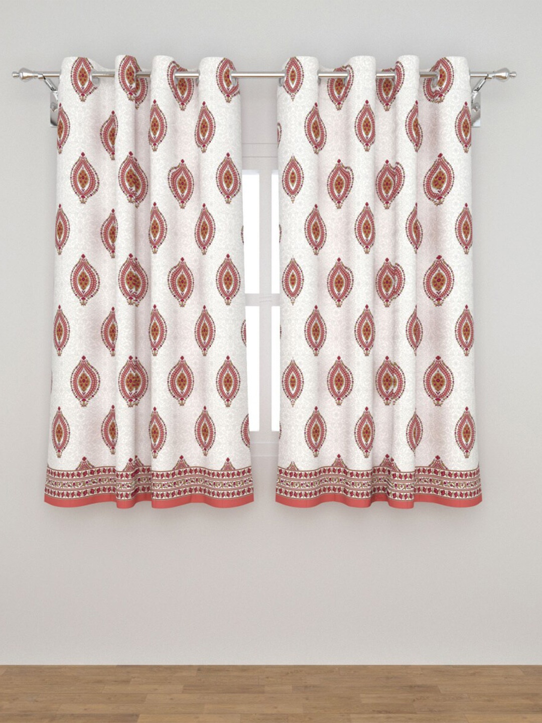 

Home Centre 2Pcs White Ethnic Motifs Black Out Window Curtain