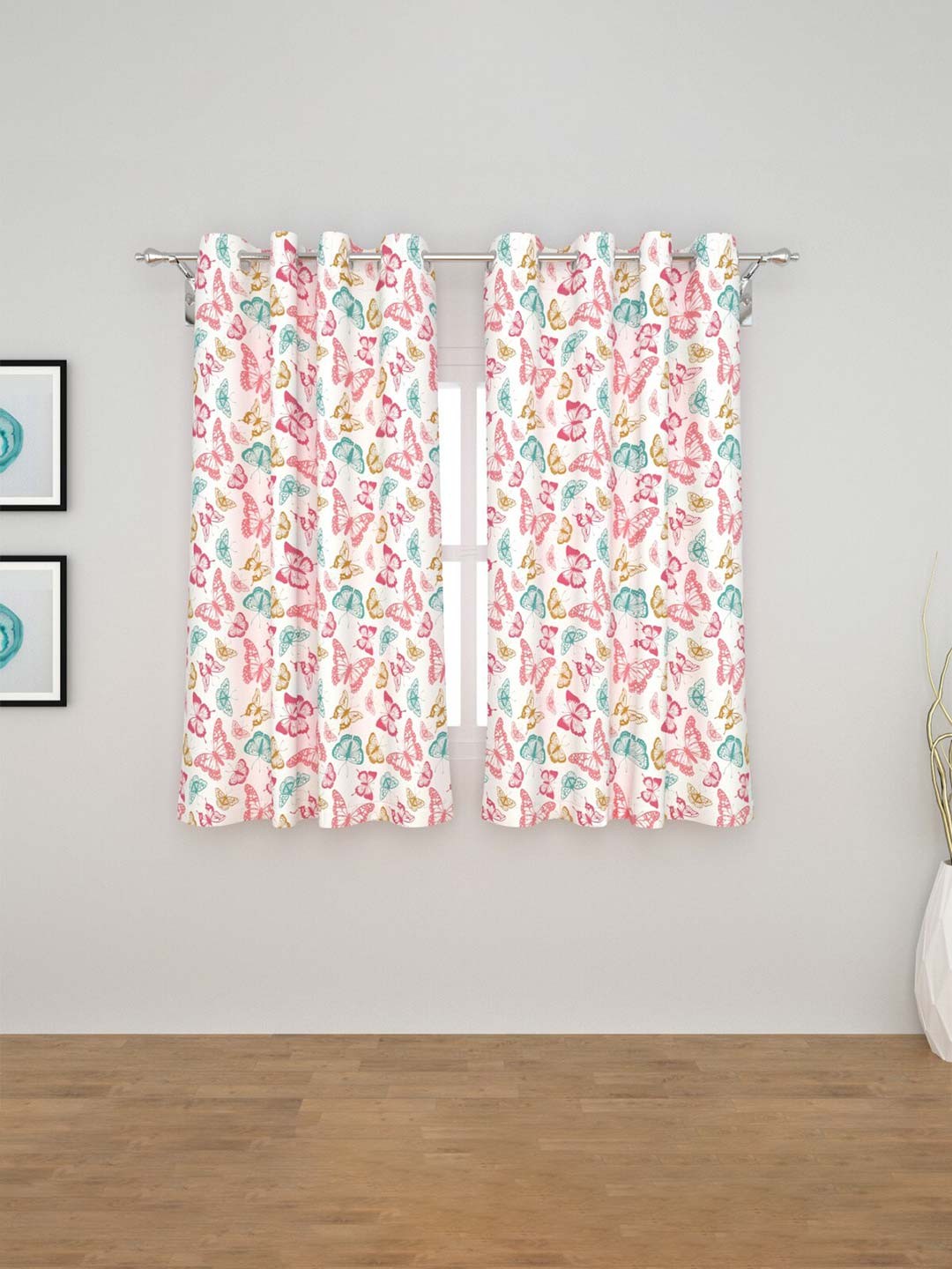 

Home Centre Set Of 2 Cotton Slate Butterfly Window Curtains, White
