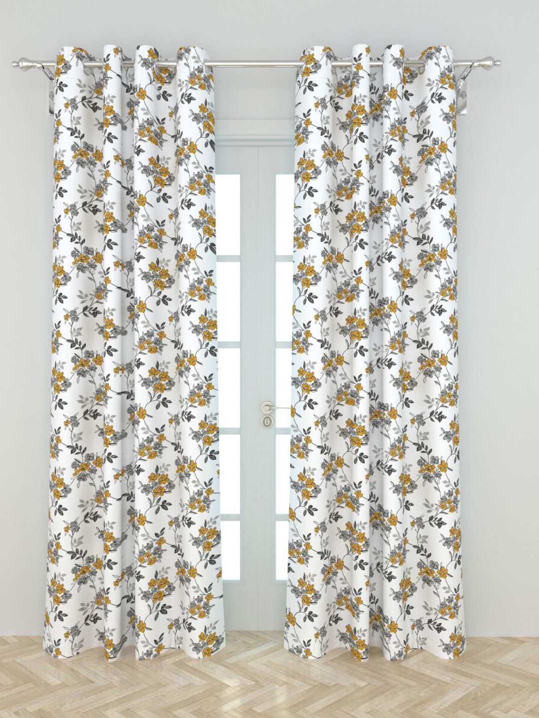 

Home Centre White & Brown Floral Printed Black Out Door Curtain