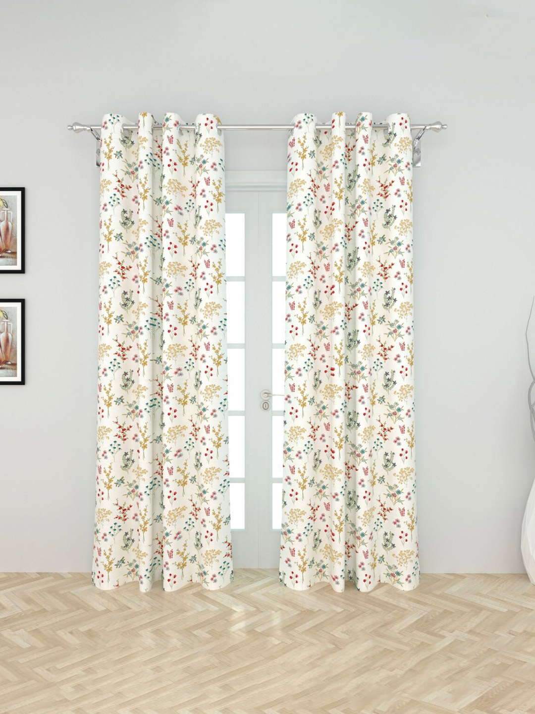 

Home Centre White & Green Floral Black Out Door Curtain