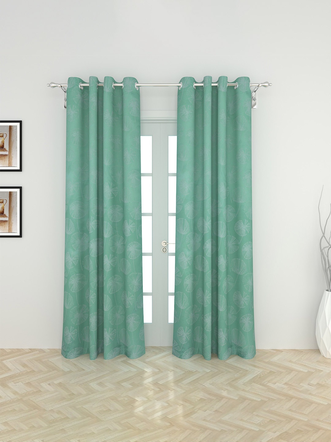 

Home Centre Teal Floral Printed Black Out Door Curtain