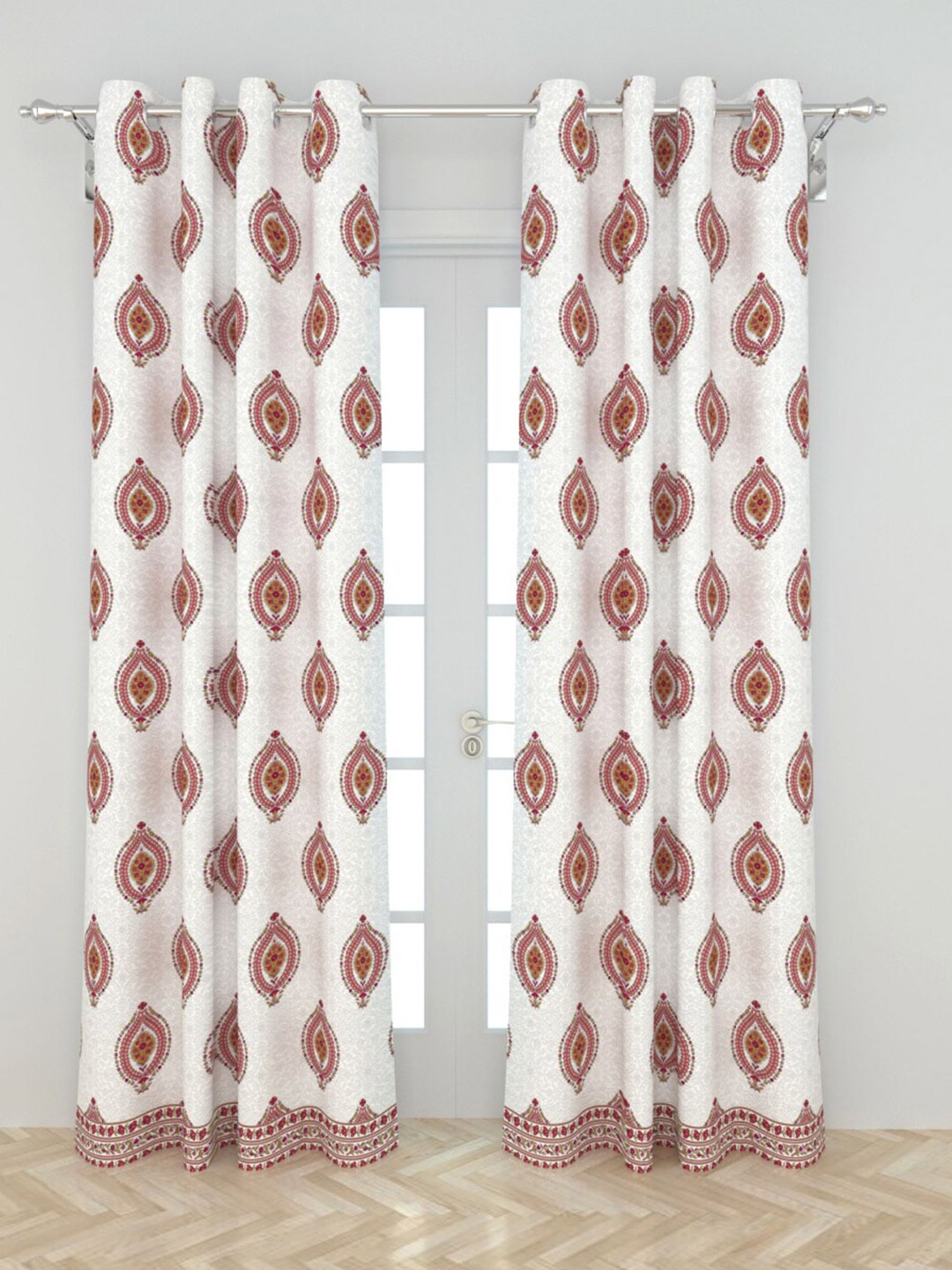 

Home Centre White Ethnic Motifs Black Out Door Curtain