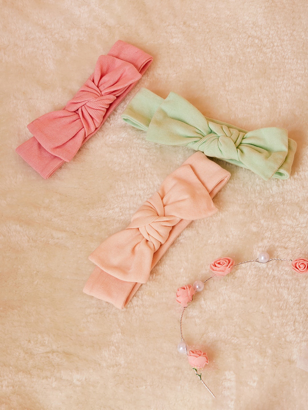 

MiArcus Pack Of 3 Cotton Headbands With Bow, Peach