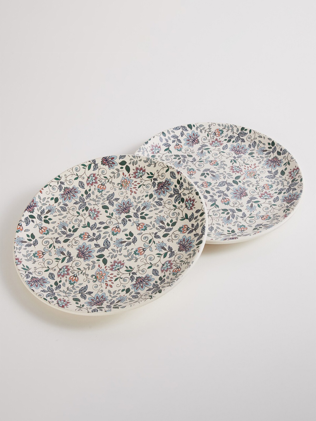 

Home Centre Cream-Coloured & Green 2 Pieces Printed Stoneware Glossy Plates
