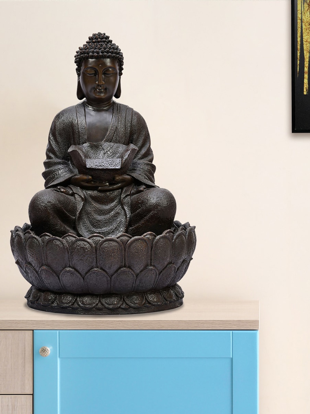 

Athome by Nilkamal Polyresin Brown Buddha On Lotus Water Fountain