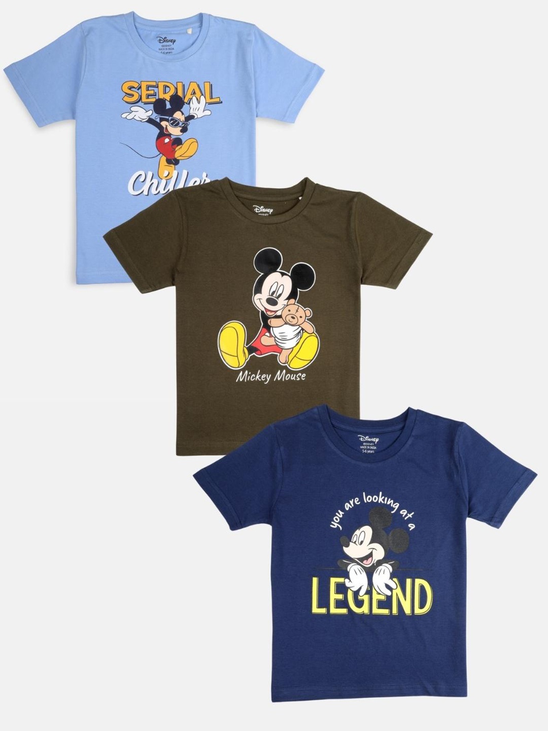 

Nap Chief Kids Olive Green & Blue Pack of 3 Mickey Mouse Printed Slim Fit T-shirt