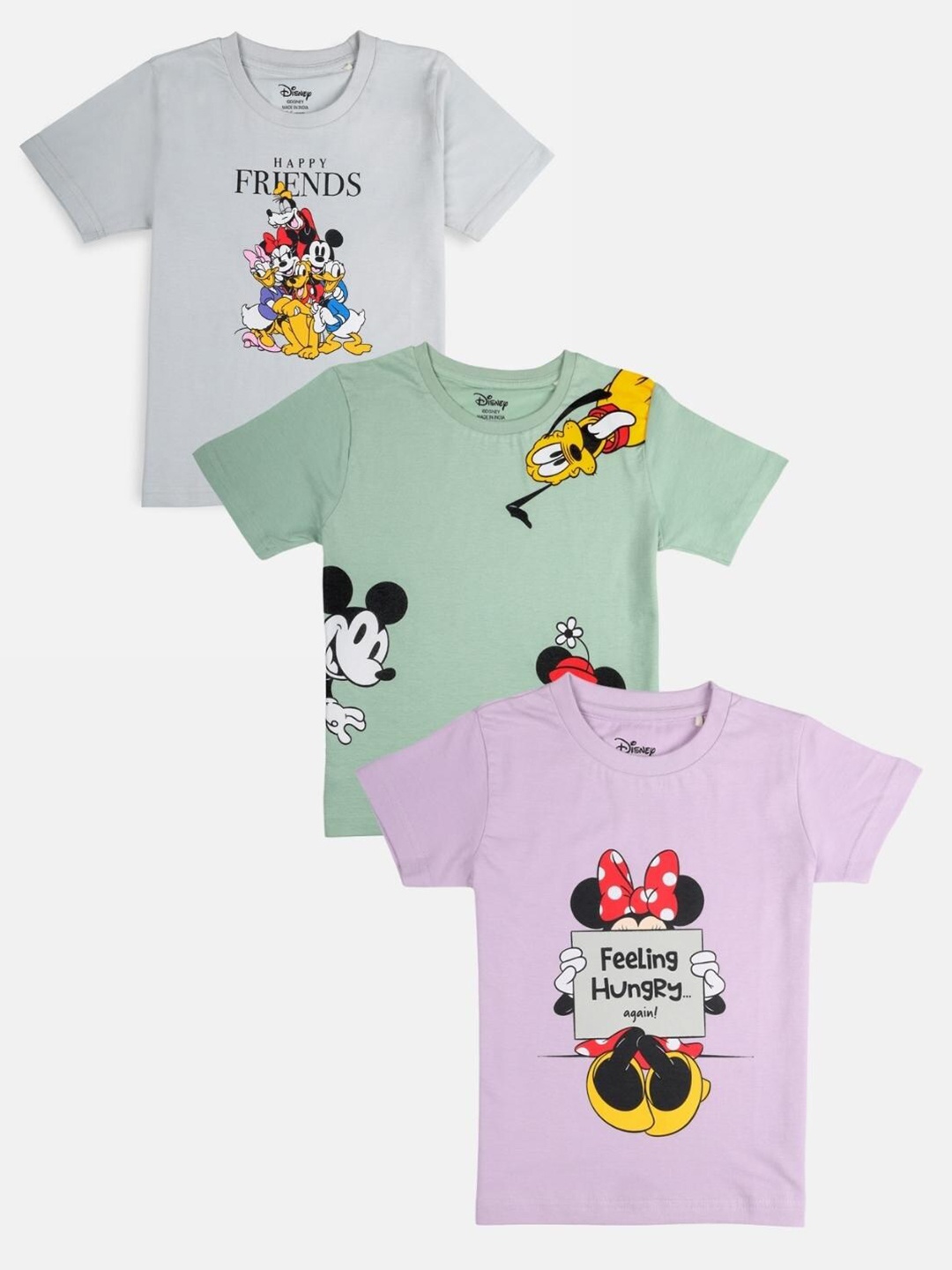 

Nap Chief Girls Lavender & Green Pack of 3 Printed Slim Fit T-shirt