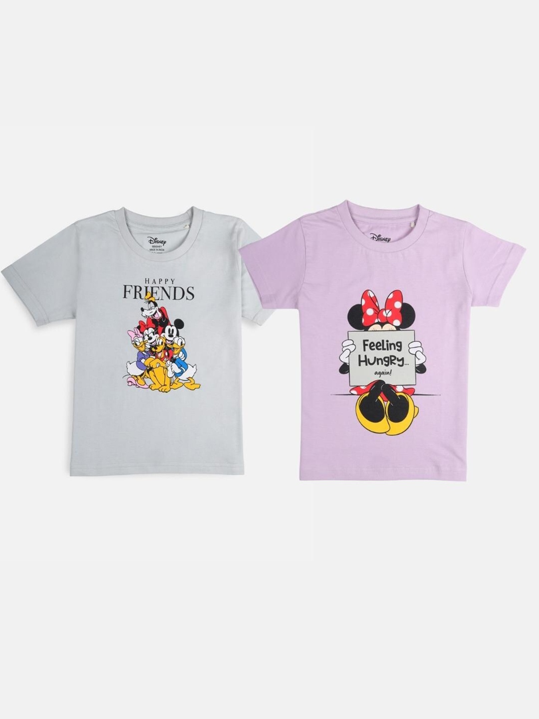 

Nap Chief Girls Lavender & Grey Pack of 2 Printed Applique Slim Fit T-shirt