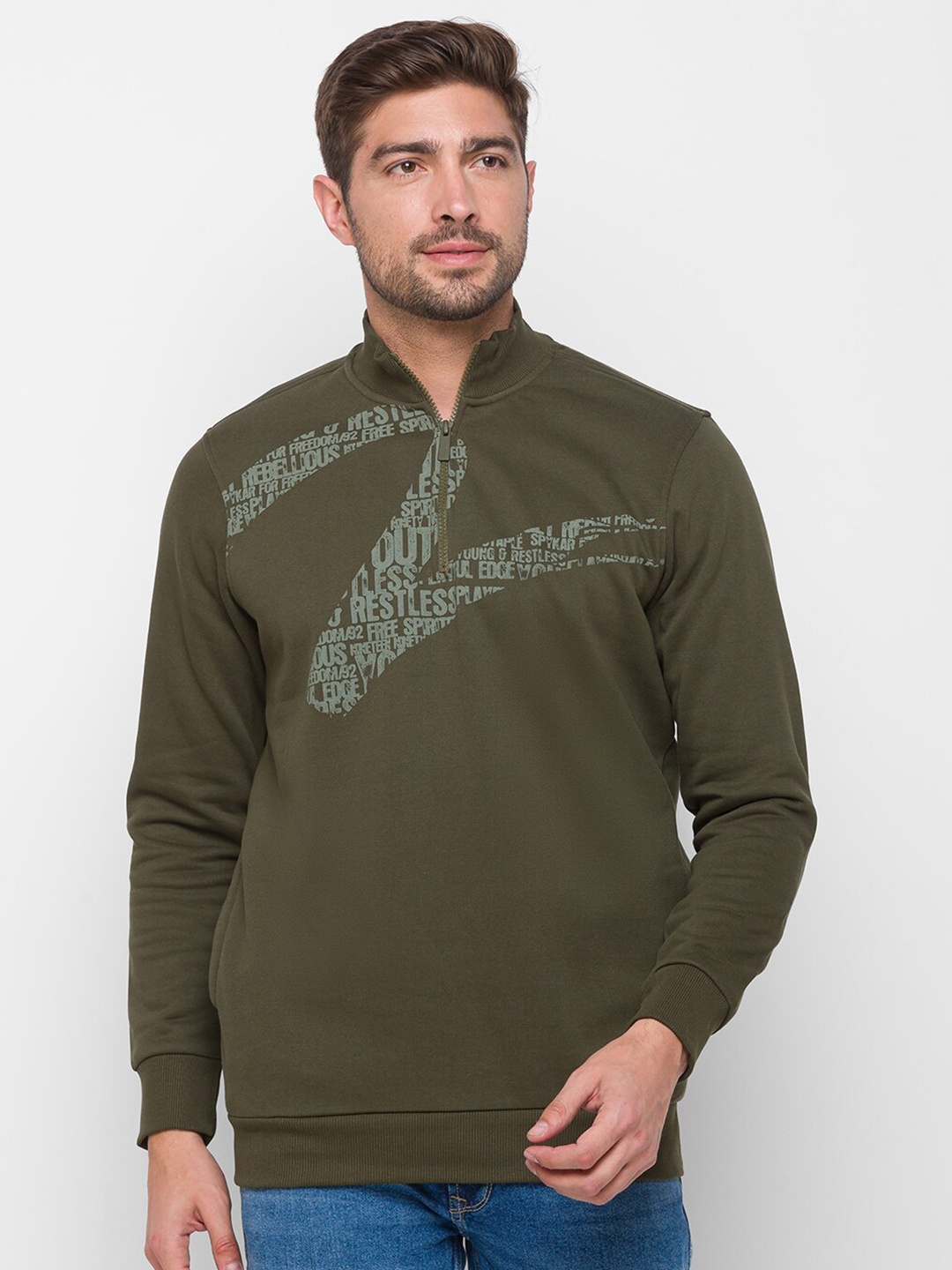 

SPYKAR Men Green Printed Cotton Regular Fit Sweatshirt