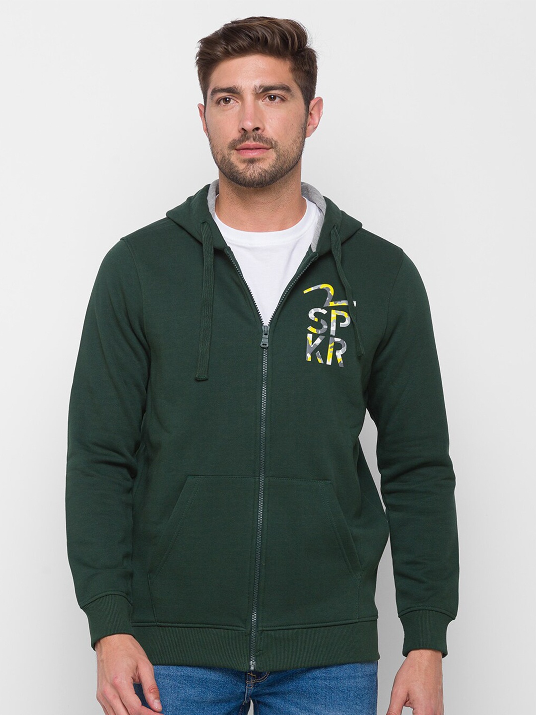 

SPYKAR Men Green Cotton Regular Fit Hooded Sweatshirt